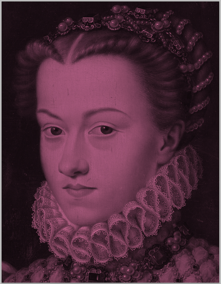 Elizabeth d’Autriche pink (after Francois Clouet), 2024. <br> Acrylic and diamond dust in canvas
62 x 48 inches.