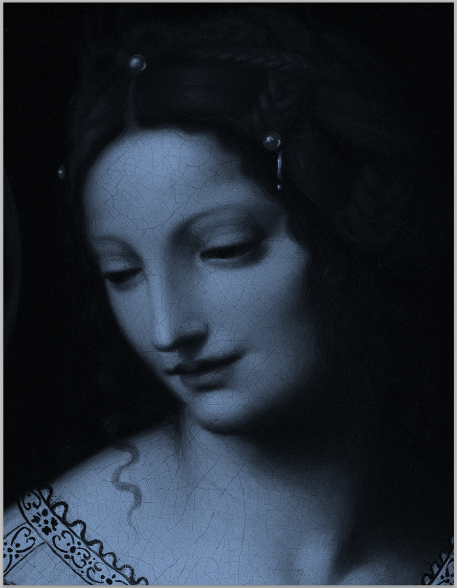 Salome blue(after Bernardino Luini) 2024. <br>Acrylic and diamond dust in canvas
62 x 48 inches.